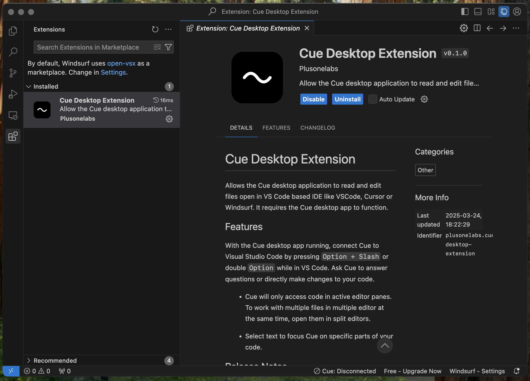 Cue Desktop Extension Cue Desktop Extension